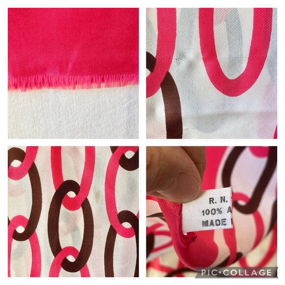 Vintage Jacques Piaget Italian Acetate Scarf Rectangle 18" X 53" Pink White - Picture 15 of 16